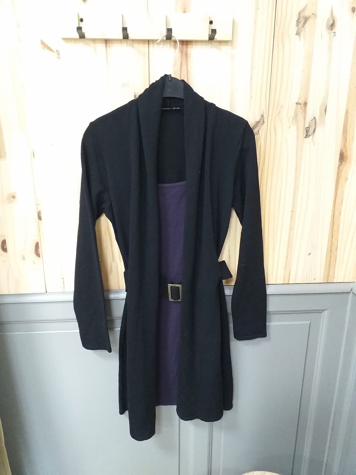 Robe tricot Noir Mauve Acrylique Femme M/L | Friperie Vintage Seconde Cool Frip