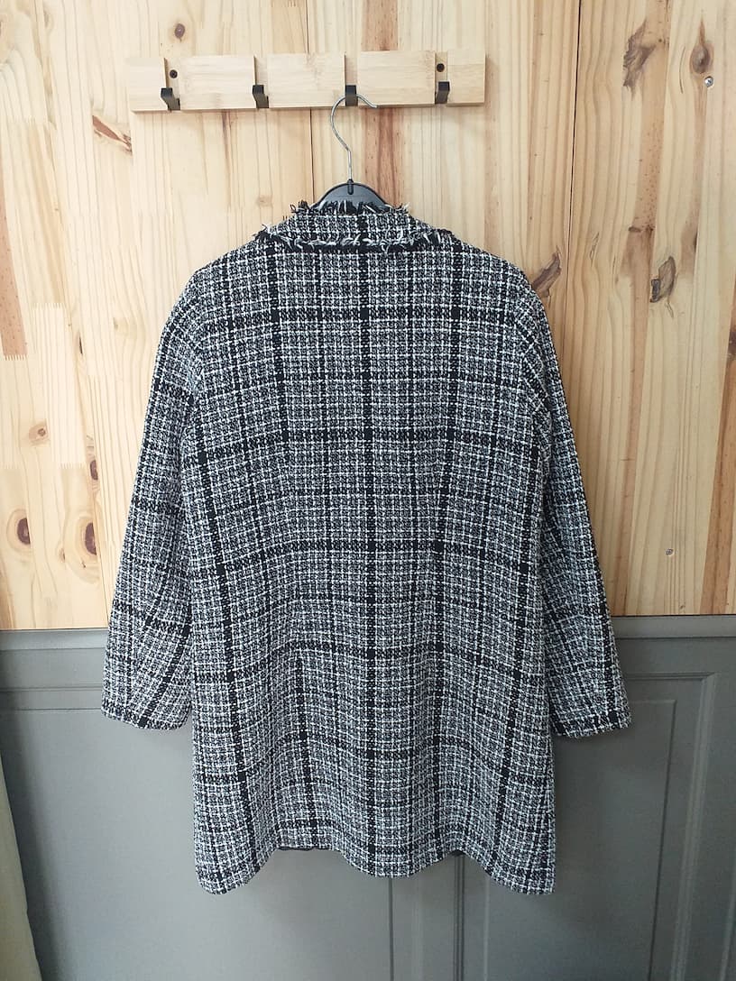 Manteau Noir Blanc Polyester Coton Femme M - vue arrière | Friperie Vintage Seconde Cool Frip