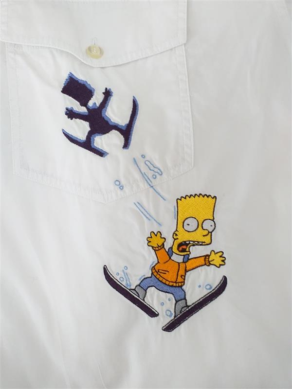 Chemise Vintage The Simpsons Coton Homme L - détail visuel brodé | Friperie Vintage Seconde Main Cool Frip
