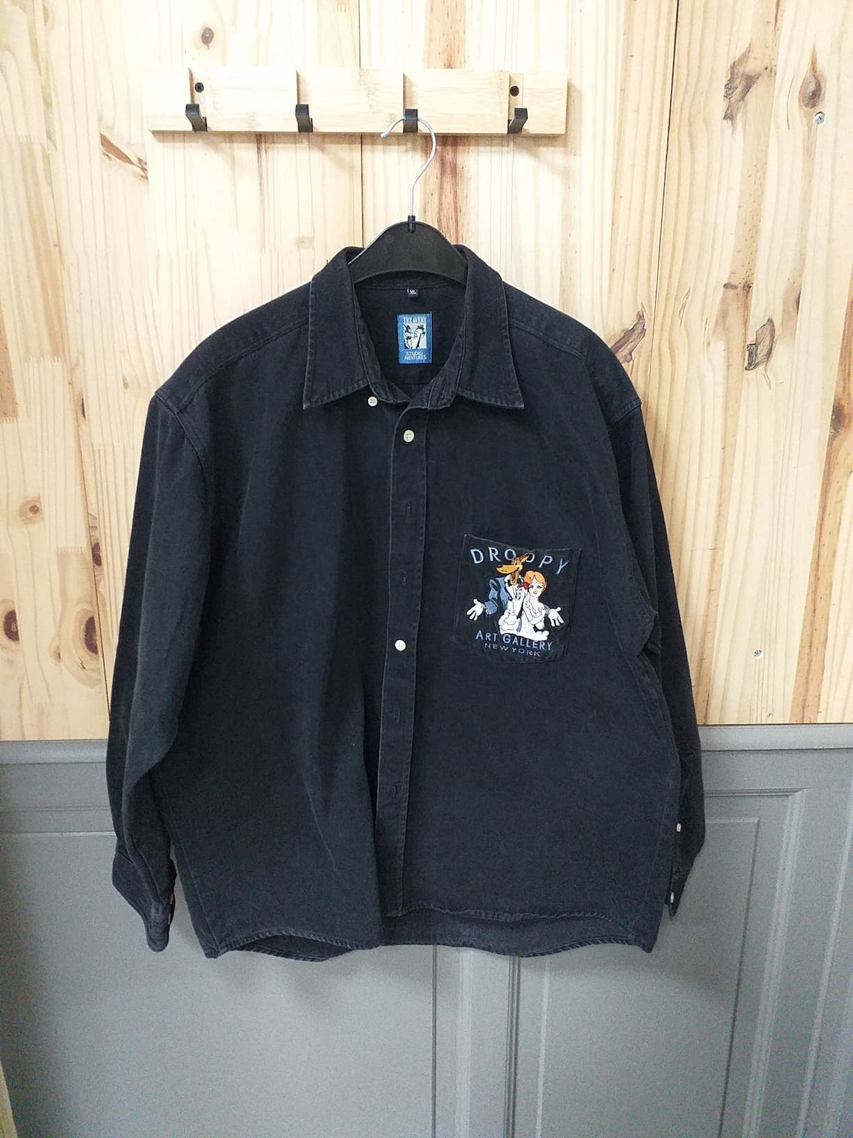 Chemise Vintage Noire Coton Homme XL - vue devant | Friperie Vintage Seconde Main Cool Frip