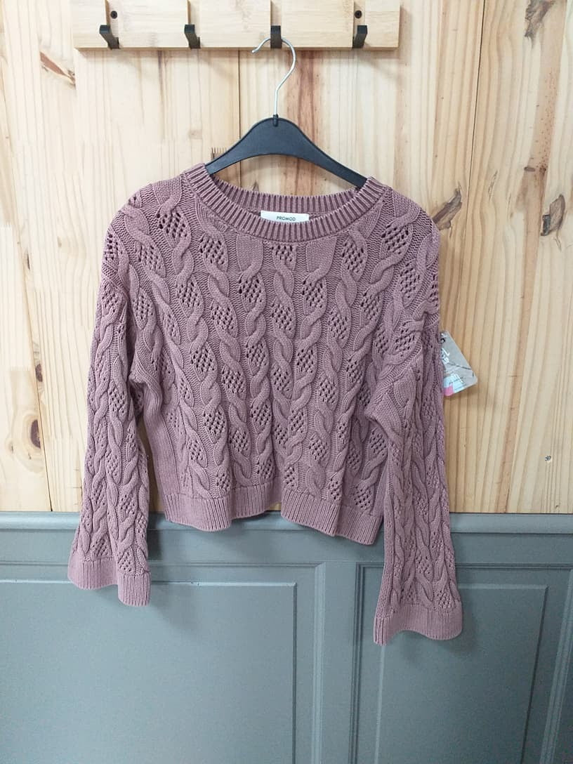 Pull Col Rond Vieux Rose Coton Femme S - vue de devant | Friperie Vintage Seconde Main Cool Frip