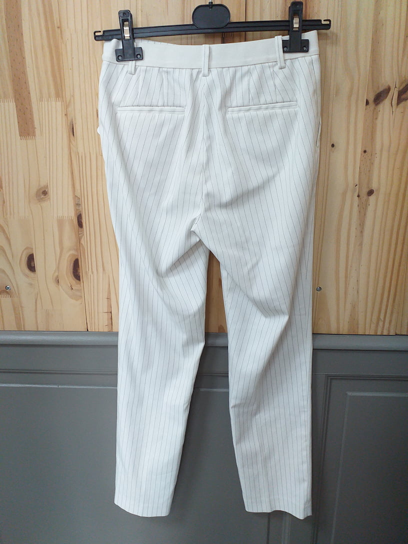 Pantalon Rayures Noir Blanc Polyester Viscose Femme XS - vue arrière | Friperie Vintage Seconde Main Cool Frip