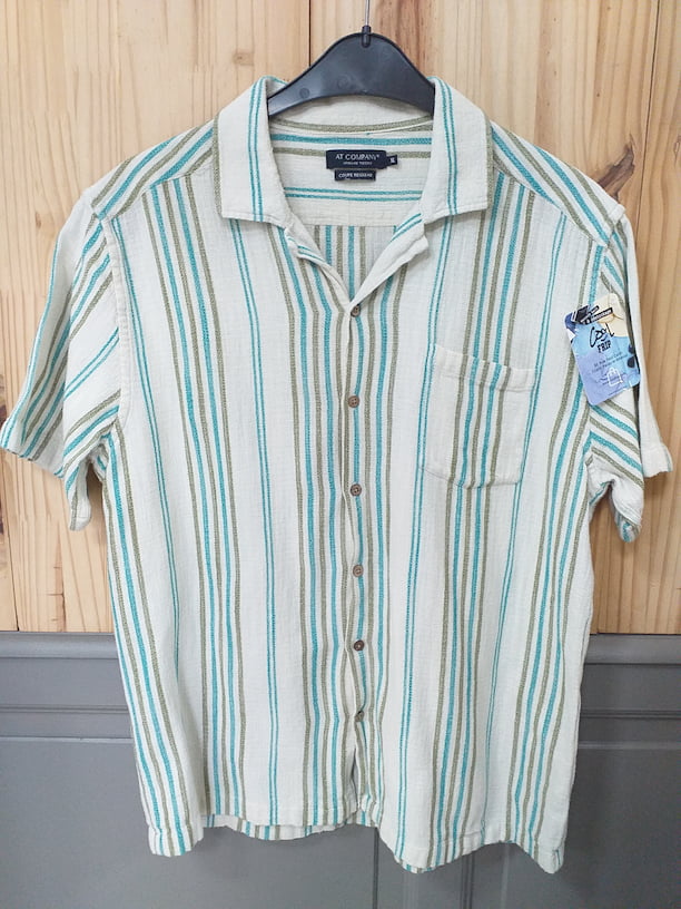 Chemise Rayée Bleu Vert Coton Polyester Homme XL Armand Thierry - vue de devant | Friperie Vintage Seconde Main Cool Frip