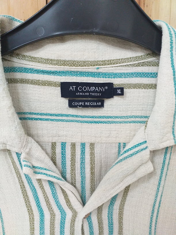 Chemise Rayée Bleu Vert Coton Polyester Homme XL Armand Thierry - détail marque | Friperie Vintage Seconde Main Cool Frip