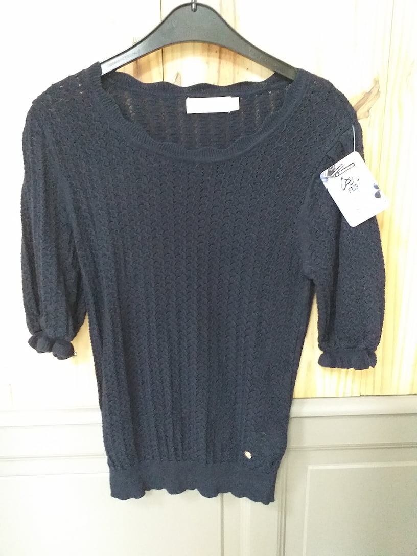 Pull Manche Courte Bleu Coton Viscose Femme La Petite Étoile - vue devant | Friperie Vintage Seconde Main Cool Frip