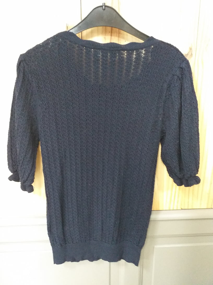 Pull Manche Courte Bleu Coton Viscose Femme La Petite Étoile - vue dos | Friperie Vintage Seconde Main Cool Frip